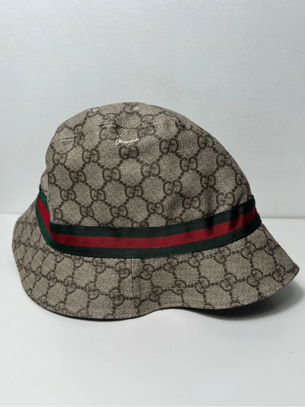 Gucci GG Supreme Monogram Logo Canvas Web Stripe Bucket Hat